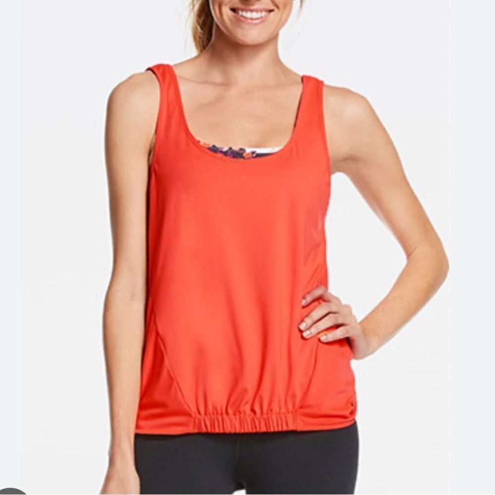 Fabletics size XS Red Workout shirt with open back tank top